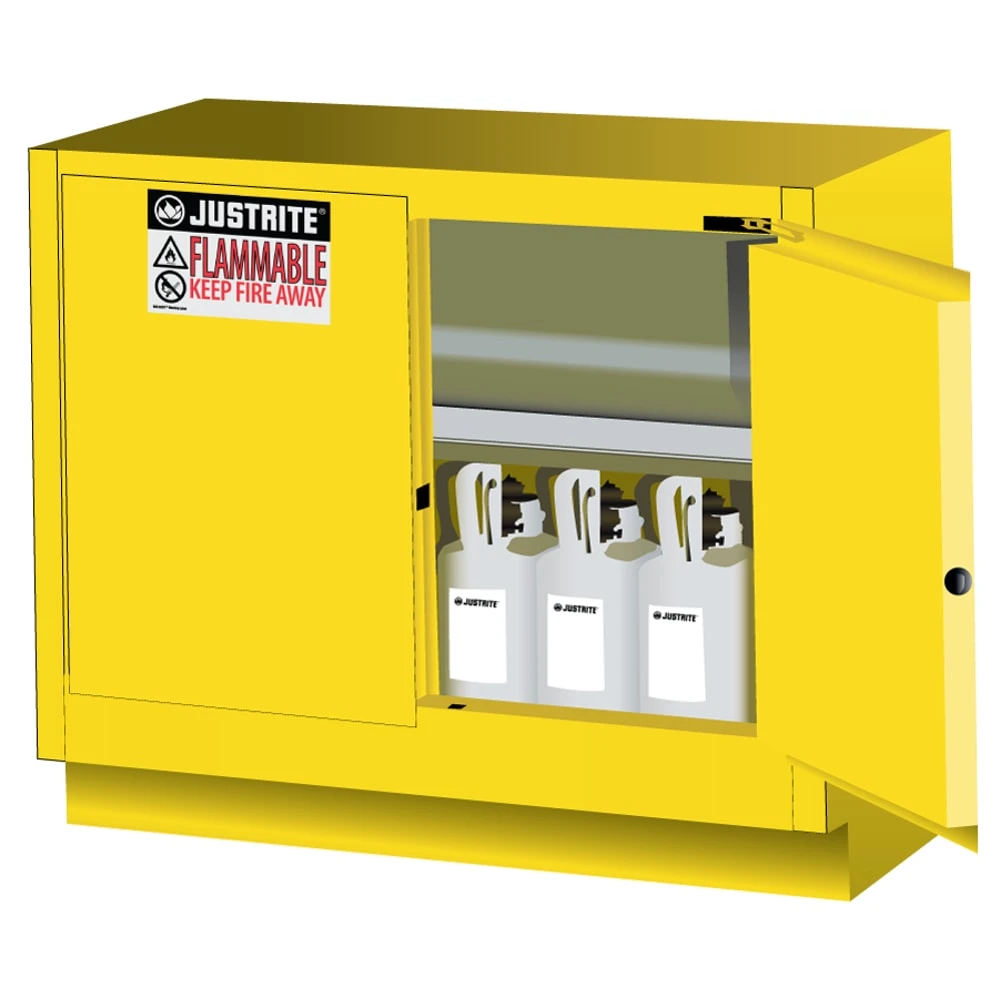 JUSTRITE 884820 Flammable Safety Cabinet, 31 Gallon, 1 Shelf, 2 Doors, 48 Inch Size, Yellow | CD8CPC