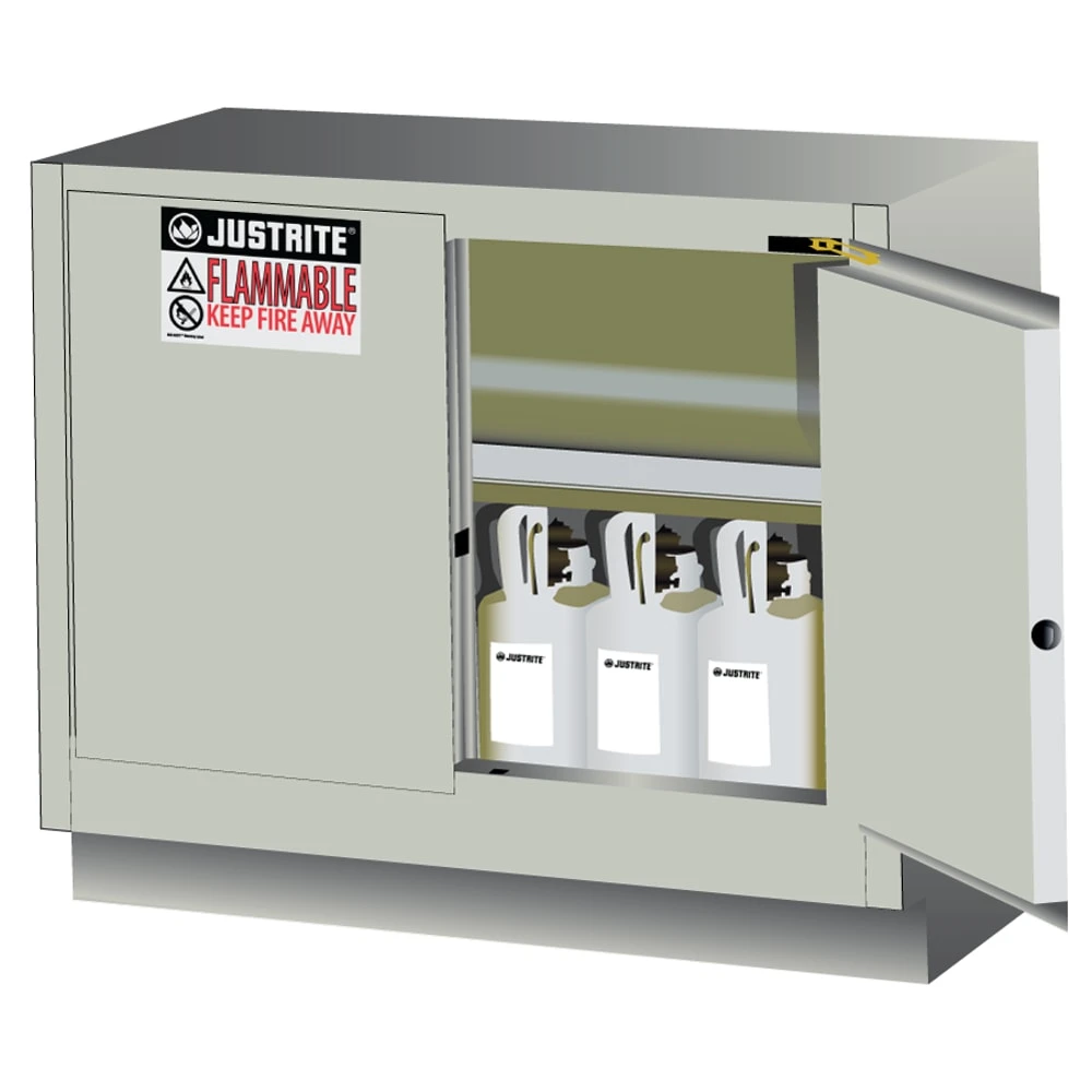 JUSTRITE 884827 Flammable Safety Cabinet, 31 Gallon, 1 Shelf, 2 Doors, 48 Inch Size, Light Neutral | CD8CPE
