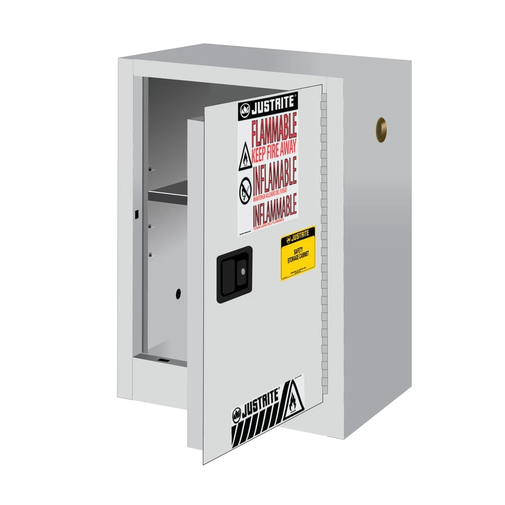 JUSTRITE 891205 Flammable Safety Cabinet, 1 Shelf, 1 Door, Manual Close, 12 Gallon, White | CD8CQD 8912051