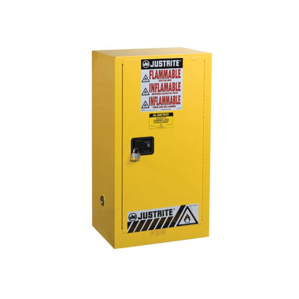 JUSTRITE 891520 Compact Safety Cabinet, 1 Door, Self Close, 15 Gallon, 1118 x 591 x 457mm Size, Yellow | AD8BLK JCB8915201, 8915201