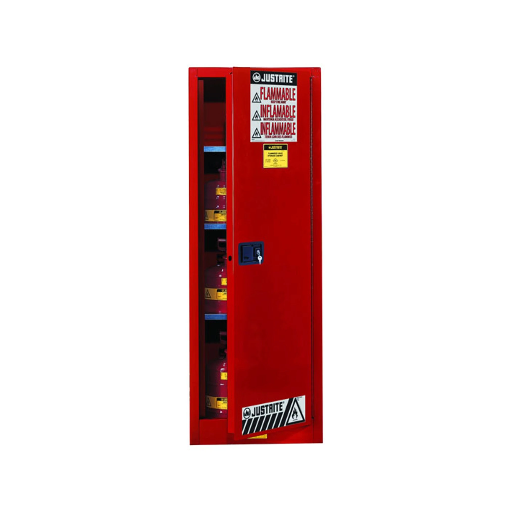 Flammable Cabinet, 3 Shelves, 1 Door, Self Close, 22 Gallon, Red