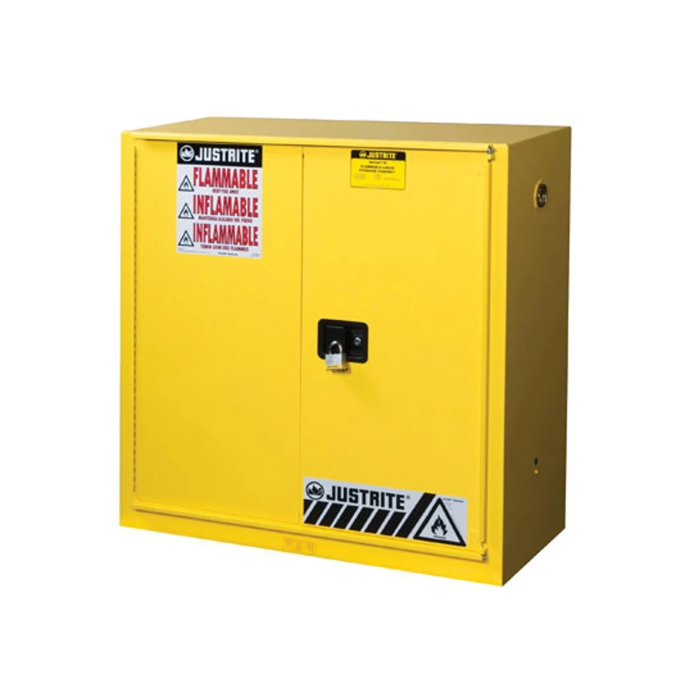 JUSTRITE 893080 Flammable Safety Cabinet, 30 Gallon, 1 Shelf, 1 Bi-Fold Self-Close Door, Yellow | CD8CUG