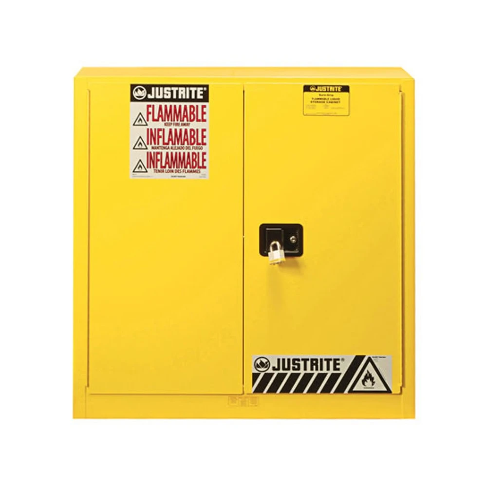 Flammable Cabinet, Manual Close, 1 Shelf, 30 Gallon, 889 x 914 x 610mm Size, Yellow