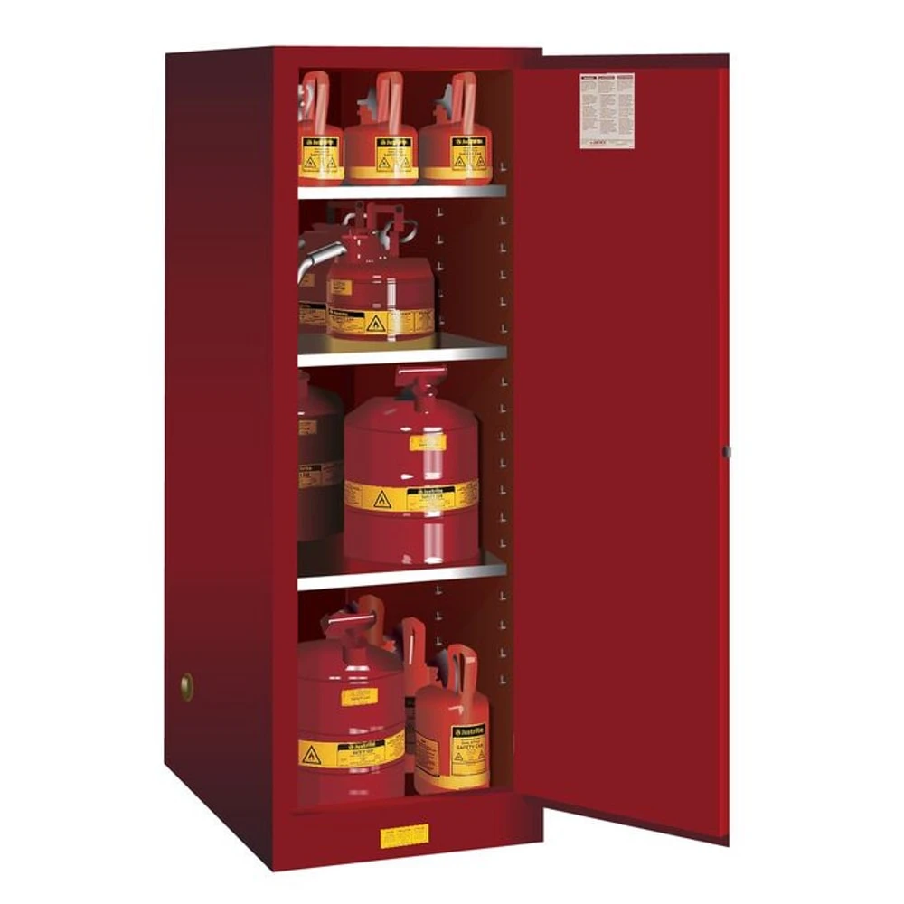 Flammable Cabinet, 54 Gallon, 3 Shelves, 1 Door, Manual Close, Red