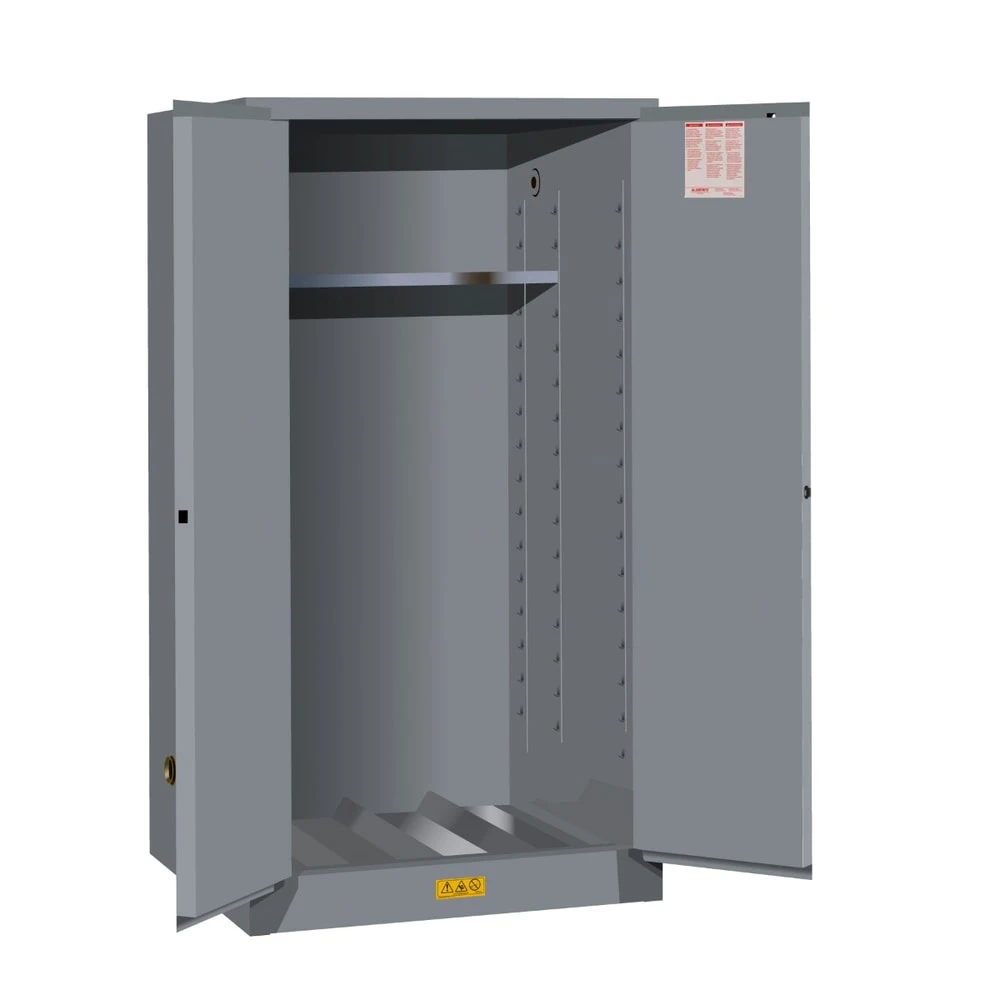 JUSTRITE 896203 Vertical Drum Cabinet, 1 Drum Vertical, 1 Shelf, 2 Doors, Manual Close, 55 Gallon, Gray | CD8CWW
