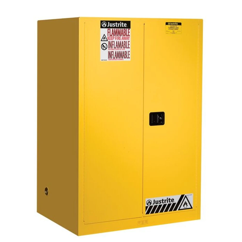 JUSTRITE 899000 Flammable Cabinet, Manual Close, 2 Shelves, 90 Gallon, 1651 x 1092 x 864 mm Size, Yellow | AB4LEM JCB8990001, 8990001