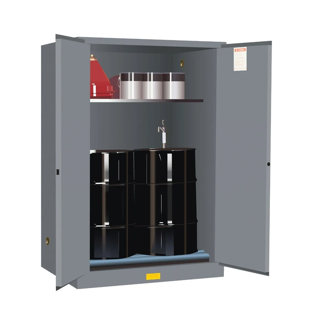 JUSTRITE 899063 Vertical Drum Cabinet, 1 Drum Vertical, 1 Shelf, 2 Doors, Manual Close, 30 Gallon, Gray | CD8CYF