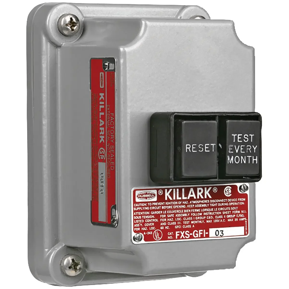 Ground Fault Interrupter Cover Assembly, Factory Sealed, 20A/120Vac/60Hz, 4-6 Miliamp Trip Setting