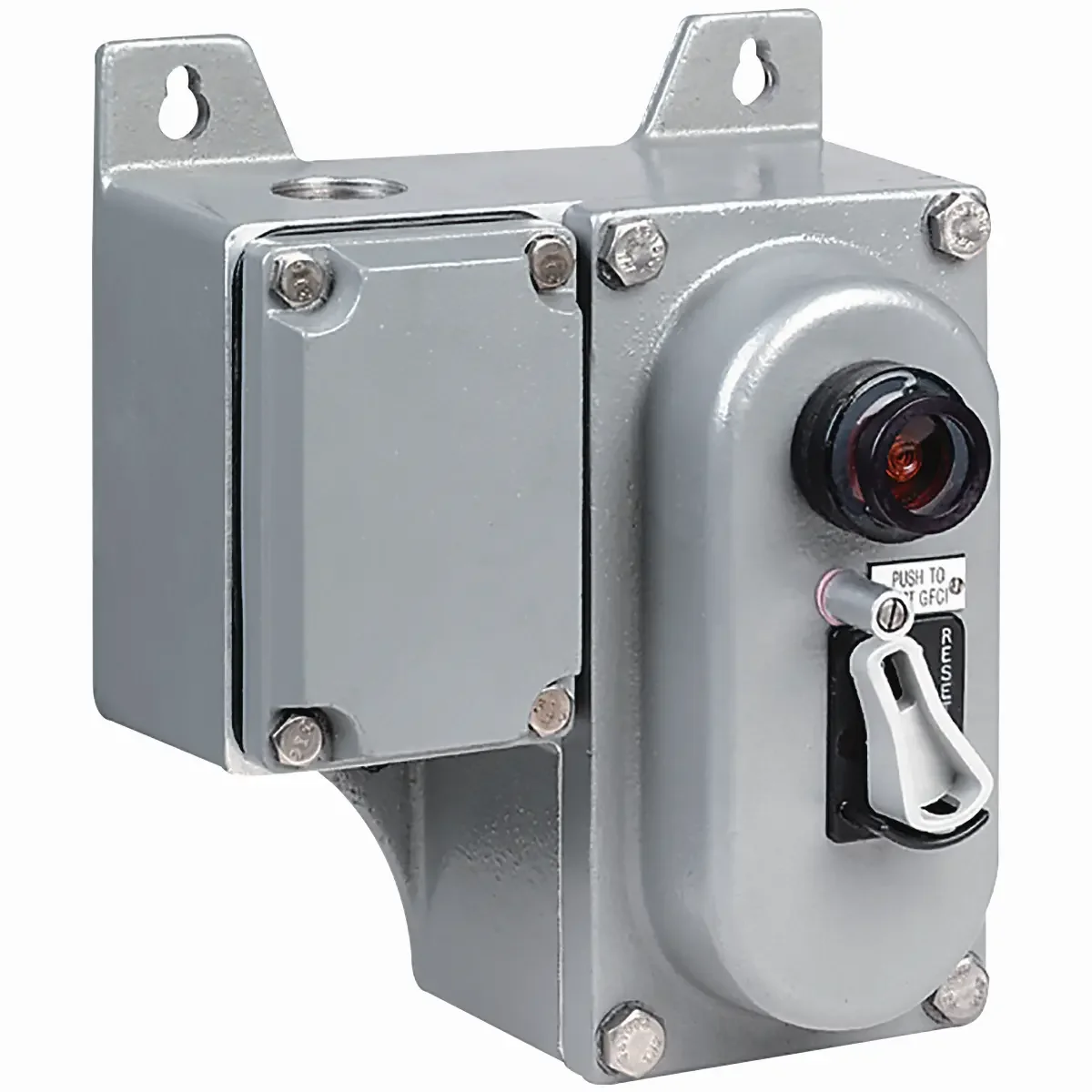 Al Feed-Thru 2-Pole Ground Fault Control Station, 5 Milliamp Trip, 15A Breaker, 120/240Vac, Hub Size 1 Inch Size