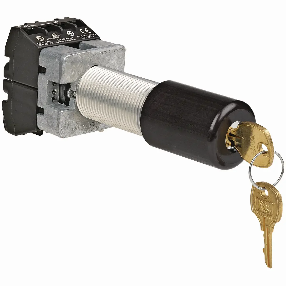 Long Spring Returned 3-Position Keyed Selector Switch Operator - Spring Return To Center From Left, 2No Contact