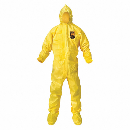KIMBERLY-CLARK 00685 Hooded Disposable Coveralls, KleenGuard A70, Light Duty, Bound Seam, Yellow, 12 PK | CR6QGG 6GLD4