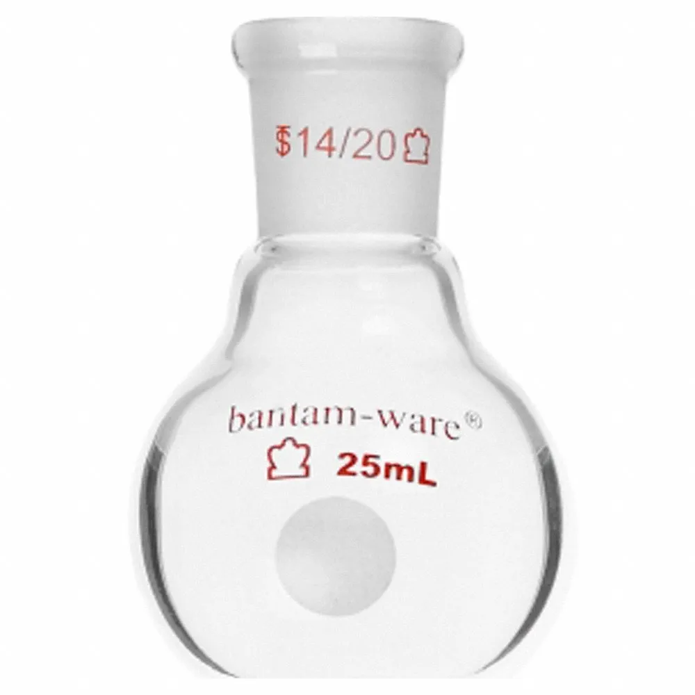 KIMBLE CHASE 294000-0025 Round Bottom Flask, 25ml Capacity, Borosilicate Glass, Stopper | CJ3FJG 52NF49