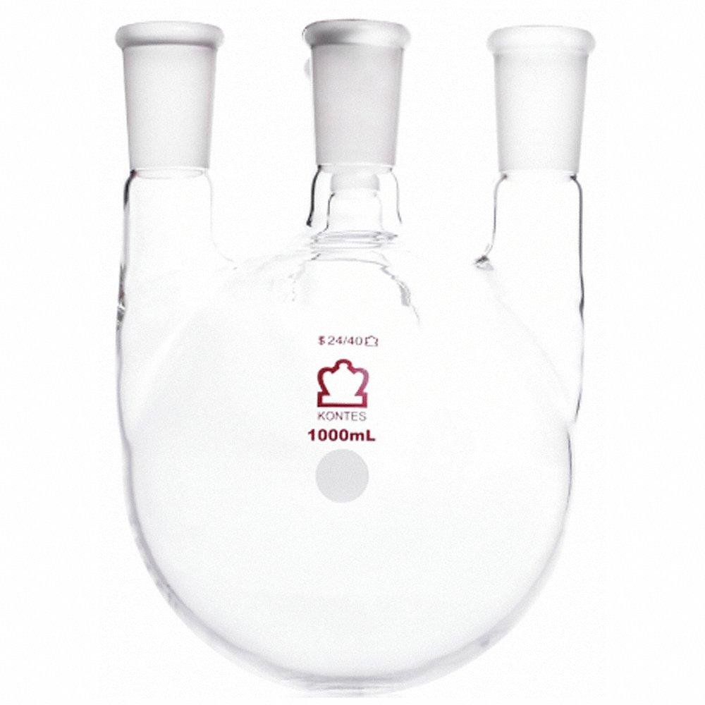 KIMBLE CHASE 607000-0824 Four Neck Round Bottom Flask, 1000 mL Capacity, Borosilicate Glass, Stopper | CJ2FWN 52NJ33