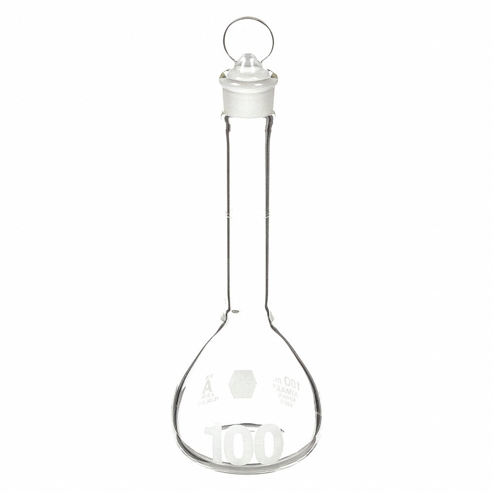 KIMBLE KIMAX 92812G-100 Volumetric Flask, 100 mL Labware Capacity - Metric, Borosilicate Glass, Includes Closure | CR6QRY 8NLU3