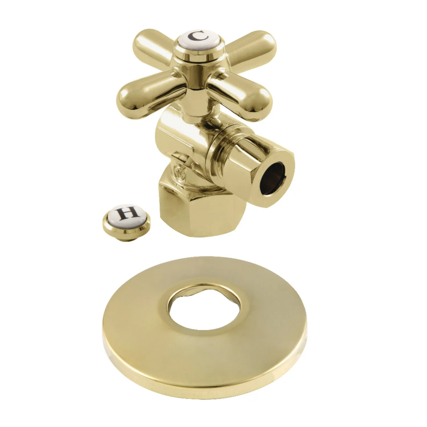 KINGSTON BRASS CC43102XK 1/2 Inch FIPx3/8 Inch OD Comp Quarter-Turn Angle Stop Valve W/ Flange, Brass | CY8BJB
