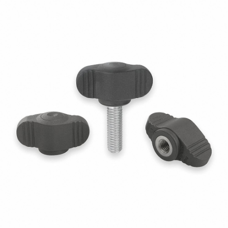 KIPP K0274.005 Hand Knob, Wing, M5 Thread Size, Gray, Brass/Thermoplastic, Threaded Bushing, Blind Hole | CR7AQN 3DAT8
