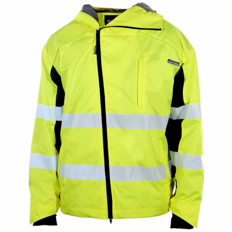 KISHIGO WB102-L Horizontal, ANSI Class 3, L, Lime, Zipper, 2 Pockets, Jacket Jacket, Attached Hood | CR7EDX 793R89