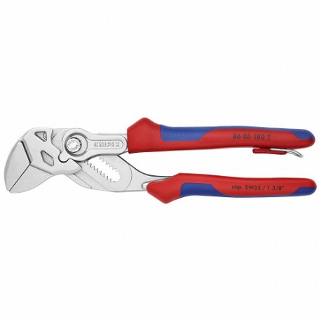 KNIPEX 86 05 180 T BKA Plier Wrench, V, Push Button, 1 3/8 Inch Max Jaw Opening, 7 1/4 Inch Overall Length | CR7JXN 54JD75
