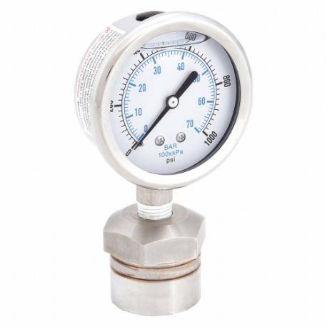 KODIAK CONTROLS KC301L251000/DSM3512 Pressure Gauge With Diaphragm Seal, 0 To 1000 PSI, Kc301/Dsm35, 2 1/2 Inch Dial | CR7KFW 45MU35