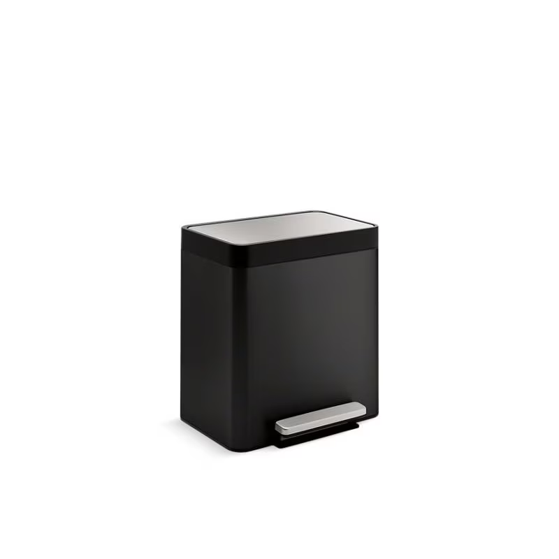 Trash Can, Black, Stainless Steel, 6 Gal