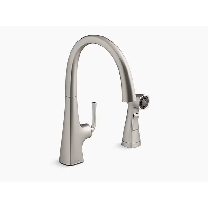 Single Handle Kitchen Faucet, Two Function Side Sprayer, Vibrant Stainless