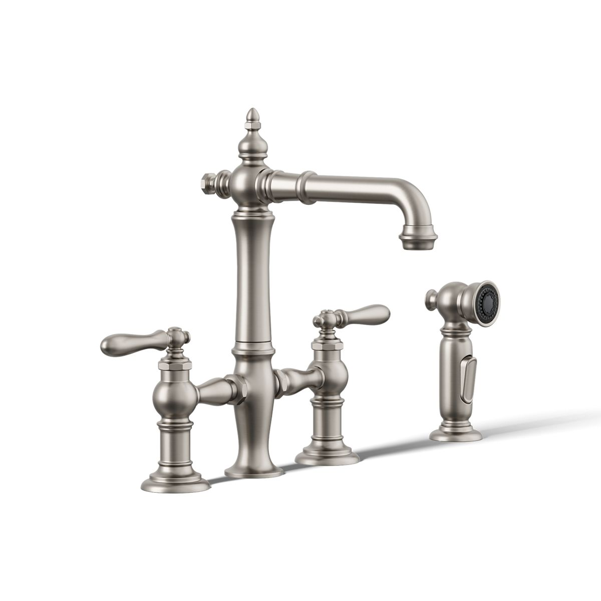 Bar Sink Faucet, With Side Sprayer, Three Hole Bridge, Vibrant Stainless