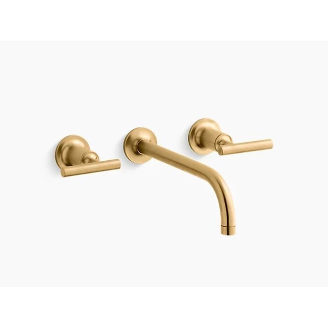 Purist Wall Mount Bathroom Faucet, Lever Handles, 1.2 GPM, Vibrant Brushed Moderne Brass
