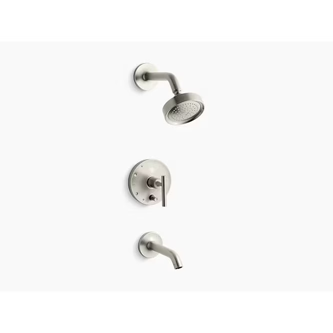 Bath And Shower Faucet Trim, Pressure Balancing, Push Button Diverter And Lever Handle