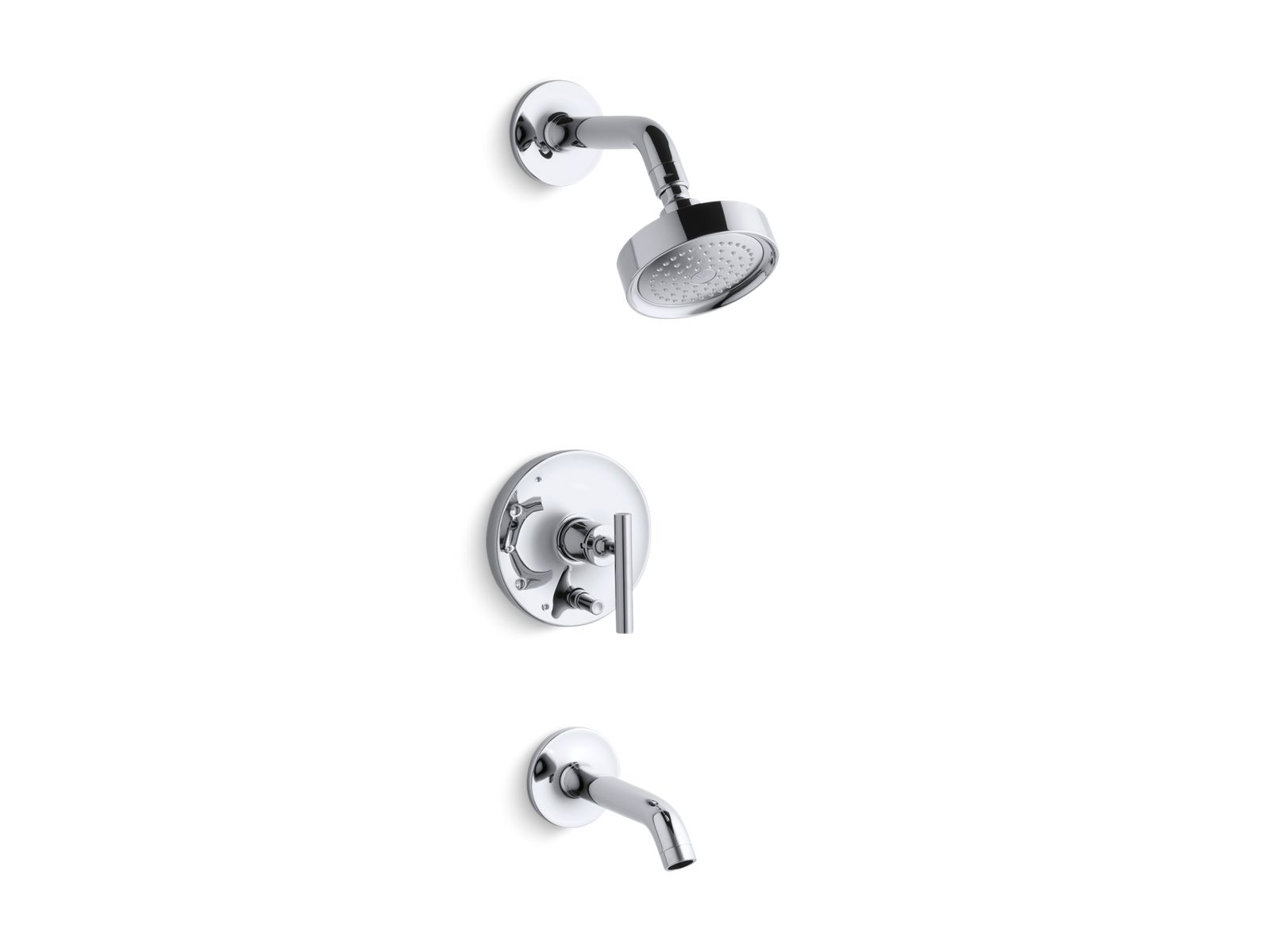 Bath And Shower Faucet Trim, Pressure Balancing, Push Button Diverter And Lever Handle