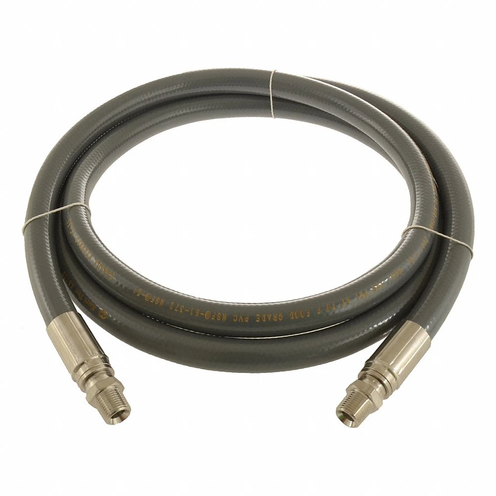 Suction and Discharge Hose, 3/8 Inch ID, 100 ft Hose Lg, 225 PSI, Grey, Coupled Assembly
