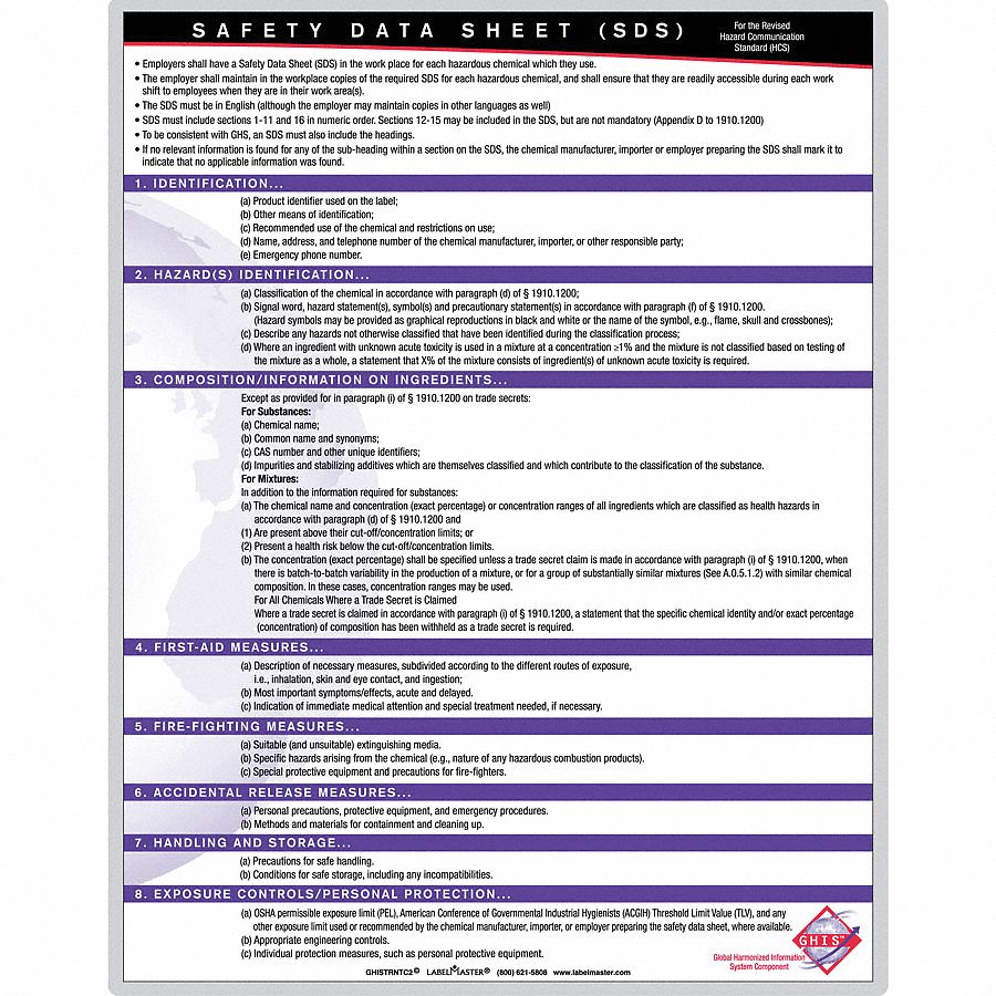 Training Chart, Globally Harmonized System, 11 Inch x 8 1/2 Inch Size, English