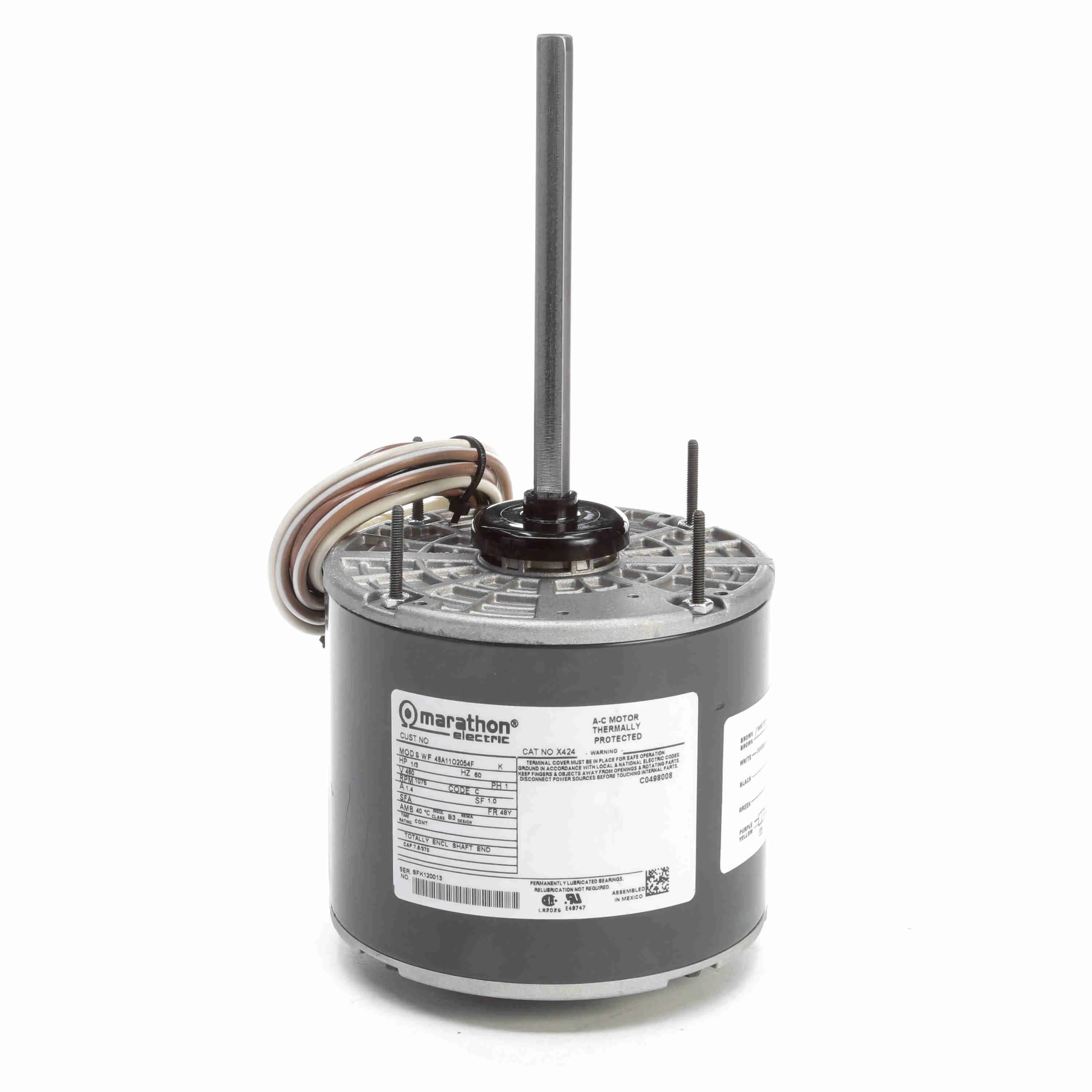 Condenser Fan Motor, 0.33 HP, 1 Phase, 60 Hz, 460V, 1200 RPM