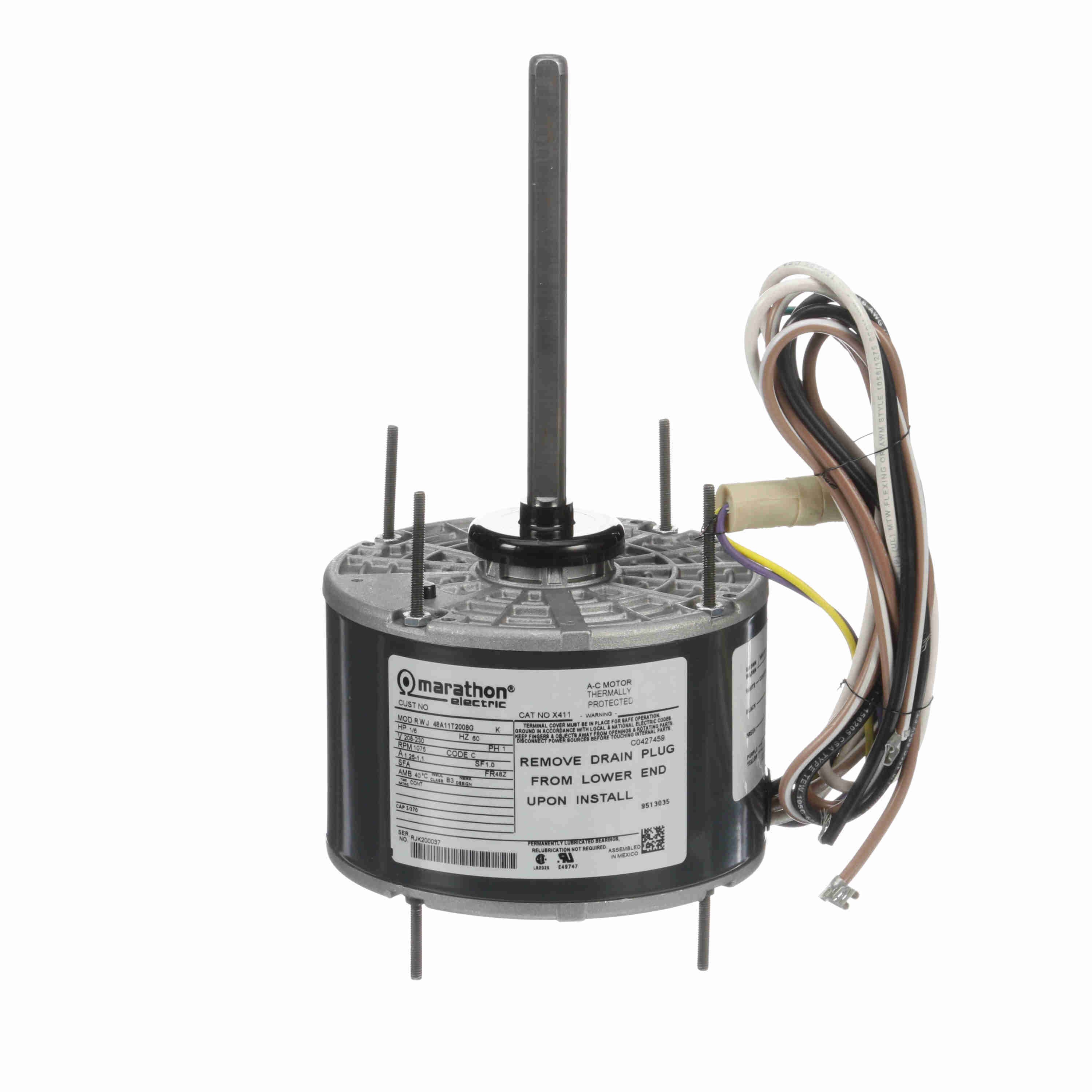 MARATHON MOTORS 048A11T2008 Direct Drive Blower Motor Psc Teao 1/6 Hp 1-phase 1075 Rpm | AG2YQM 32PF53 / X411