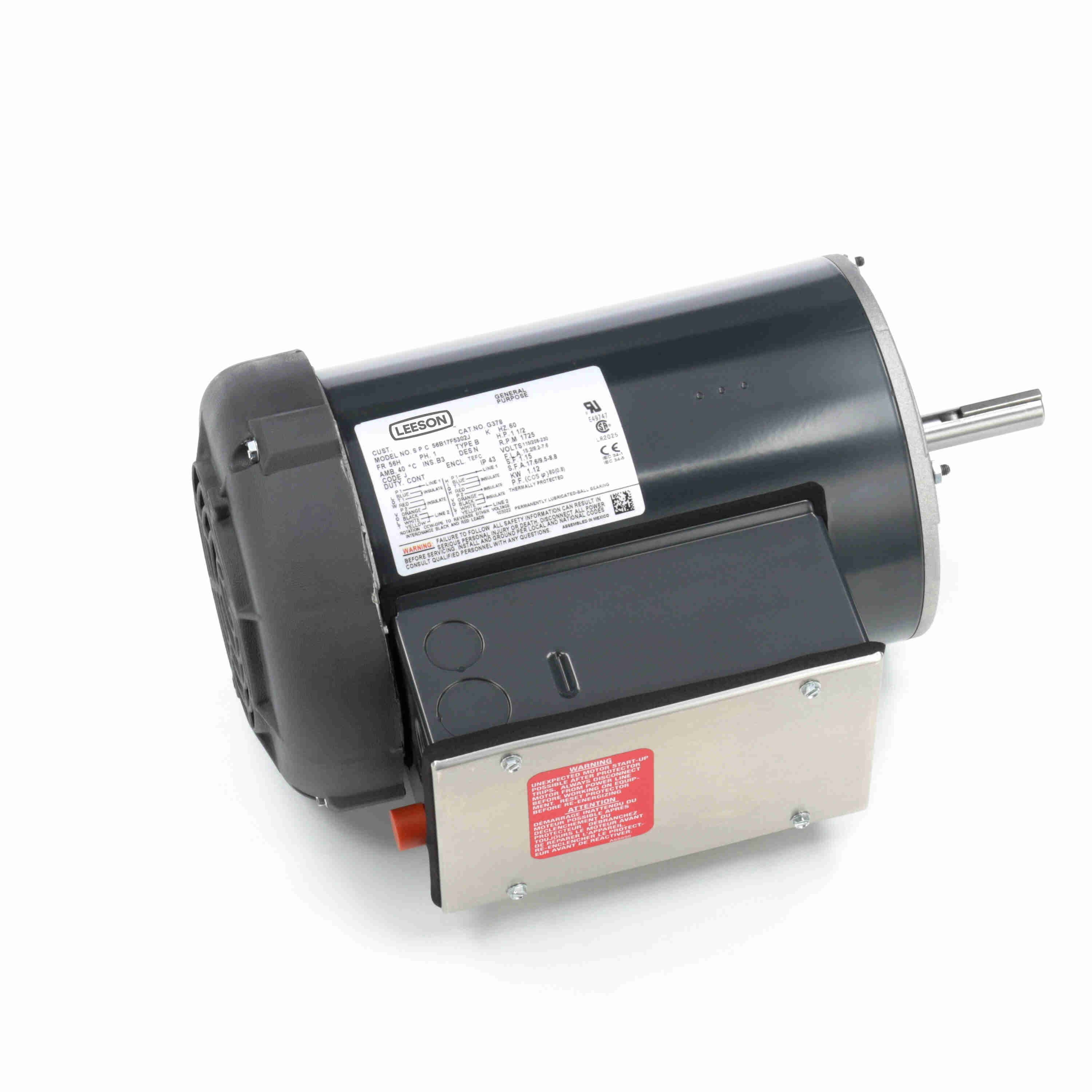 Pressure Washer Motor, 1.50 HP, 1 Phase, 60 Hz, 115/208-230V, 1800 RPM