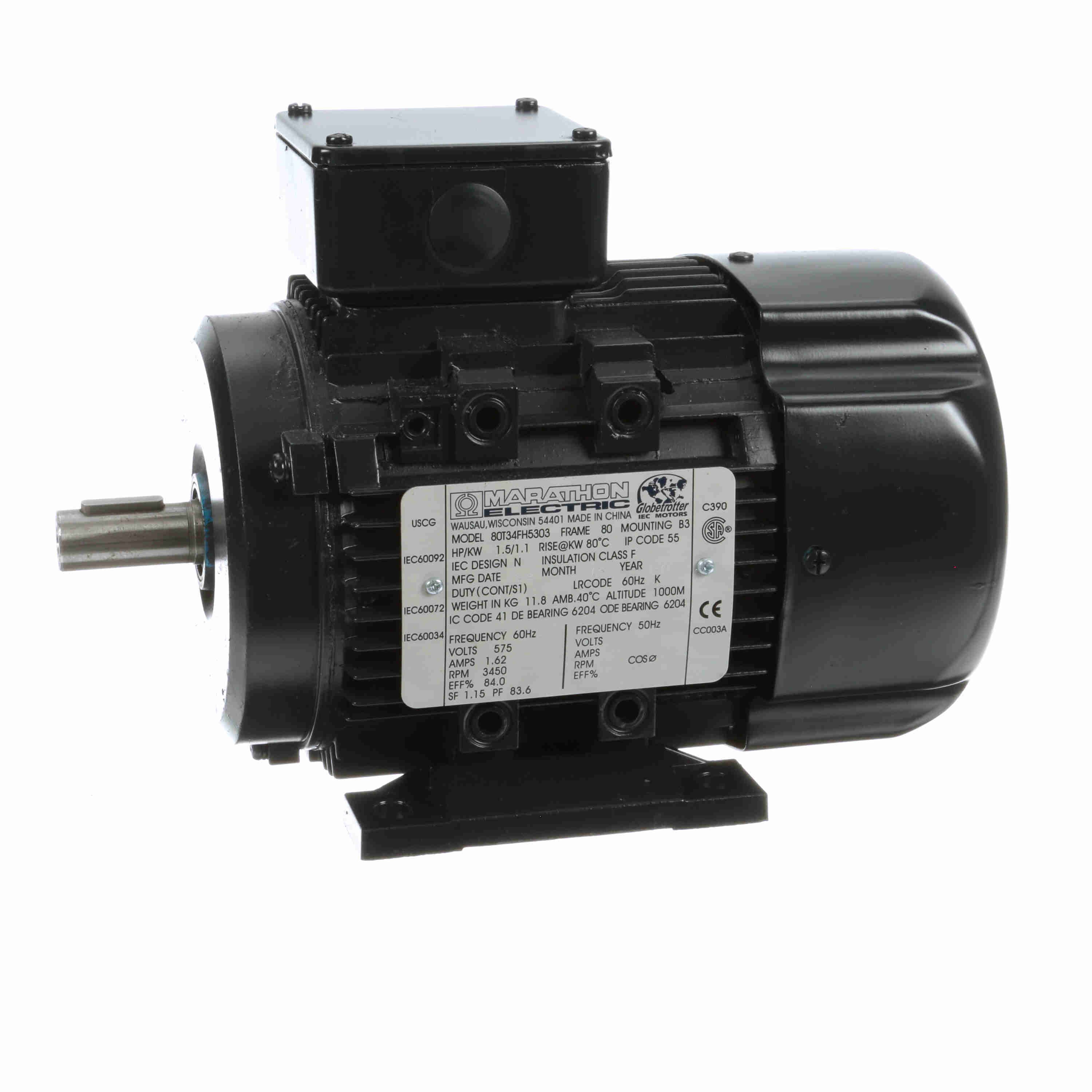 Metric Motor, Totally Enclosed Fan-Cooled, Rigid Base Mount, 1 1/2 HP, 575V AC