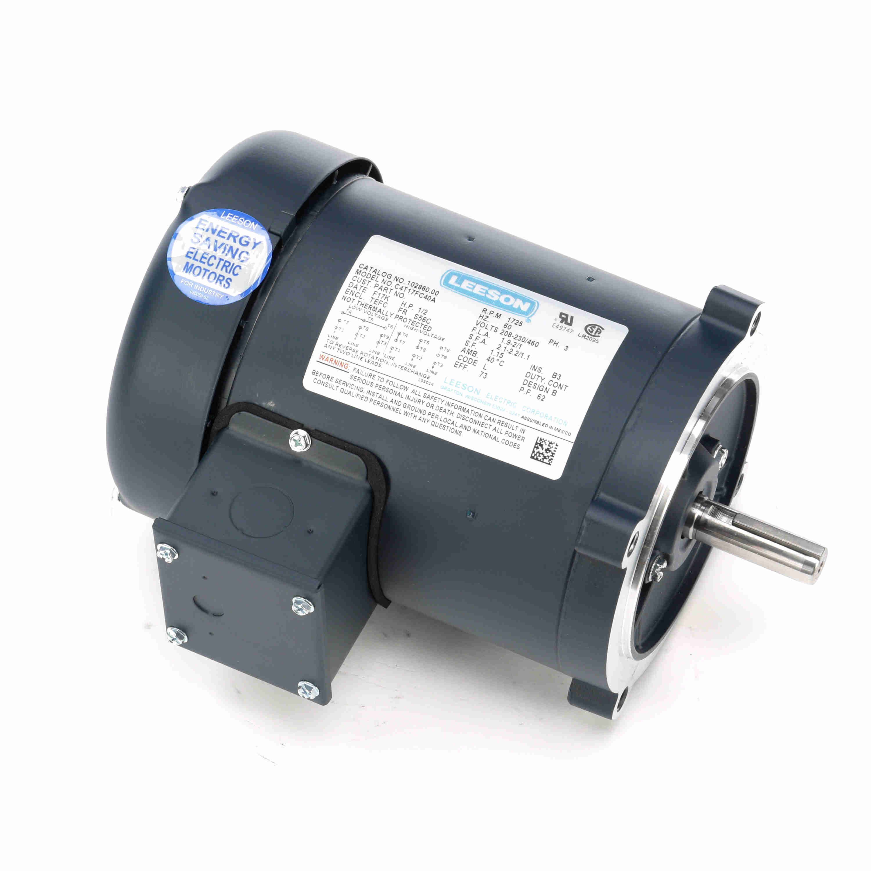 General Purpose Motor, 0.50 HP, 3 Phase, 60 Hz, 230/460V, 1800 RPM