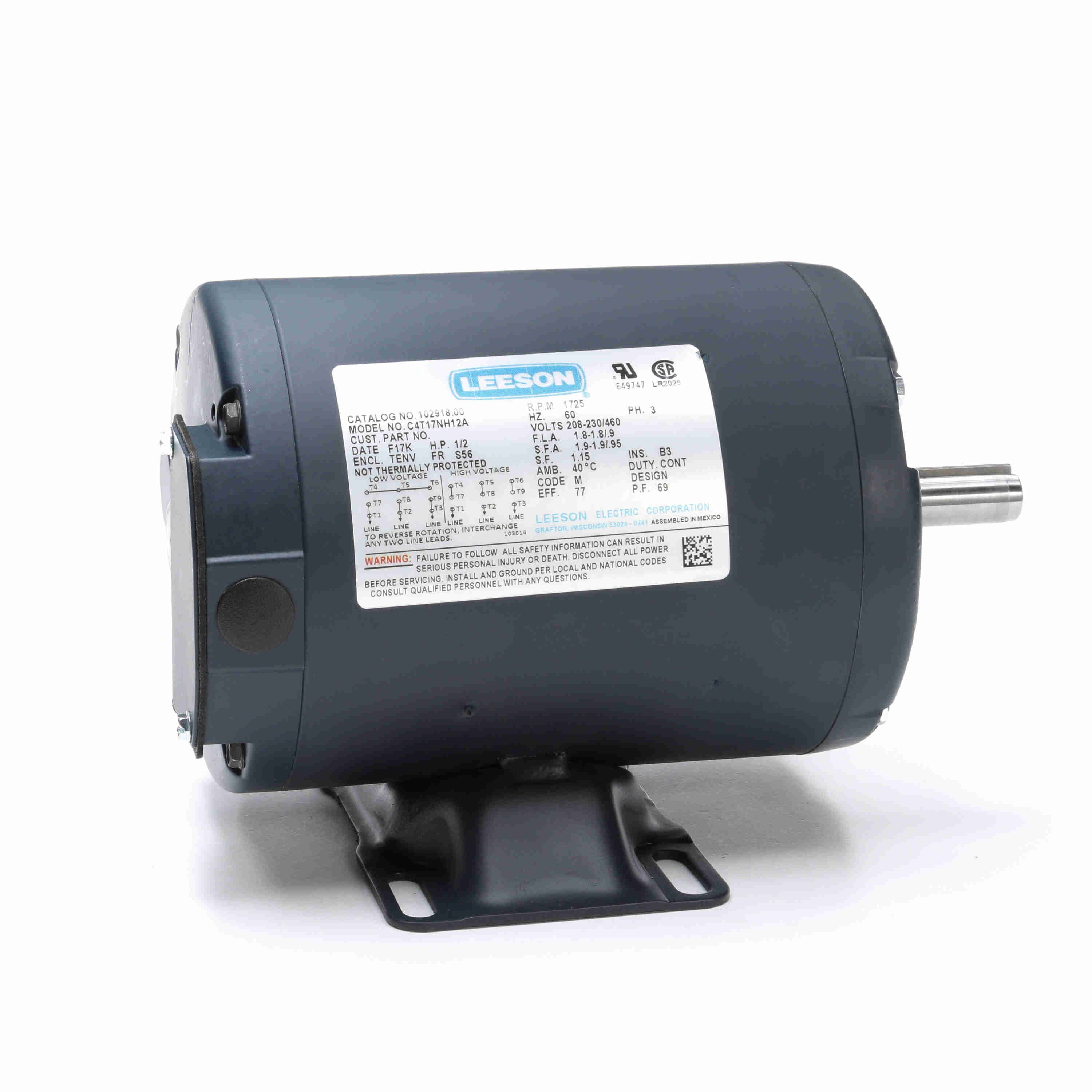General Purpose Motor, 0.50 HP, 3 Phase, 60 Hz, 230/460V, 1800 RPM