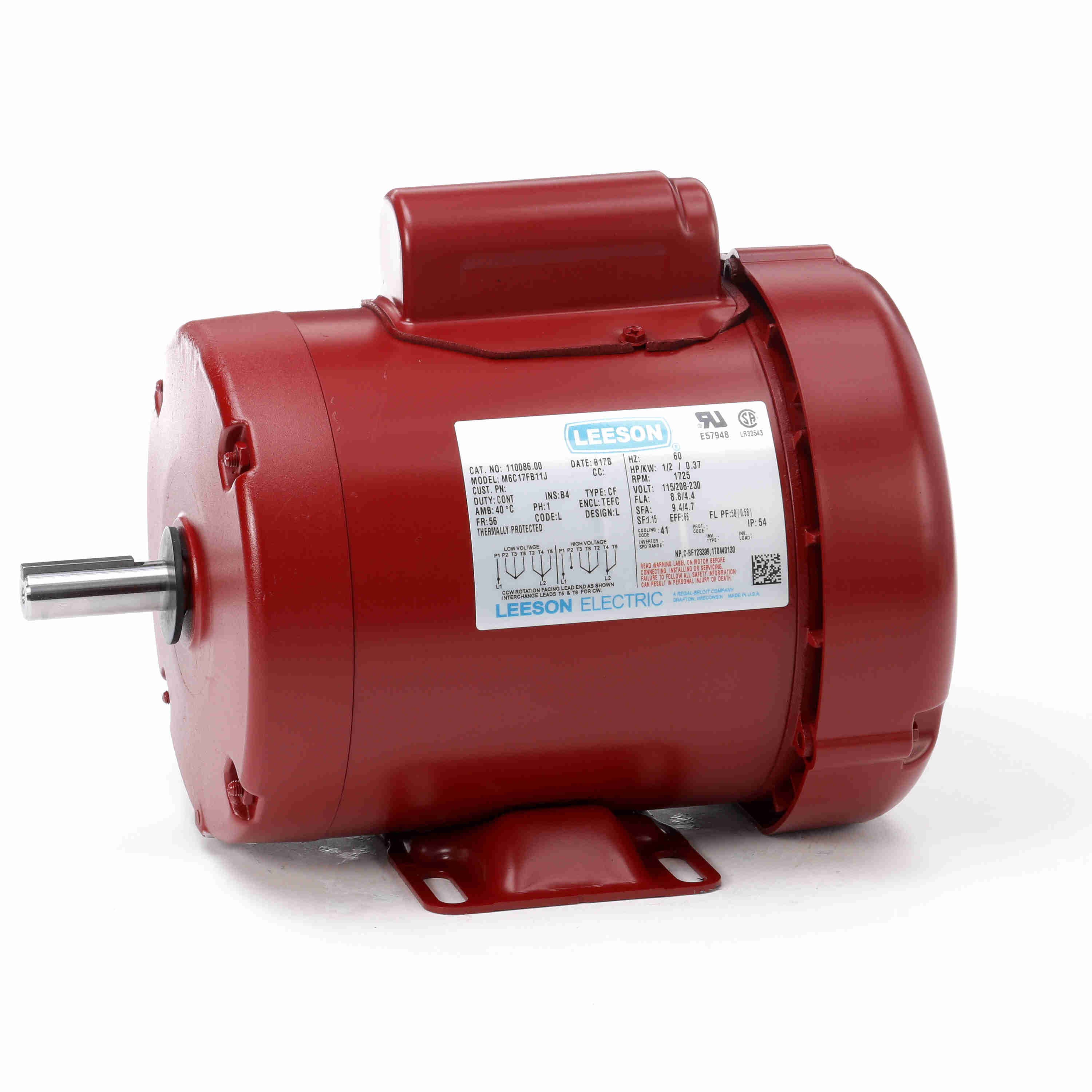 Agricultural Motor, 0.50 HP, 1 Phase, 60 Hz, 115/230V, 1800 RPM