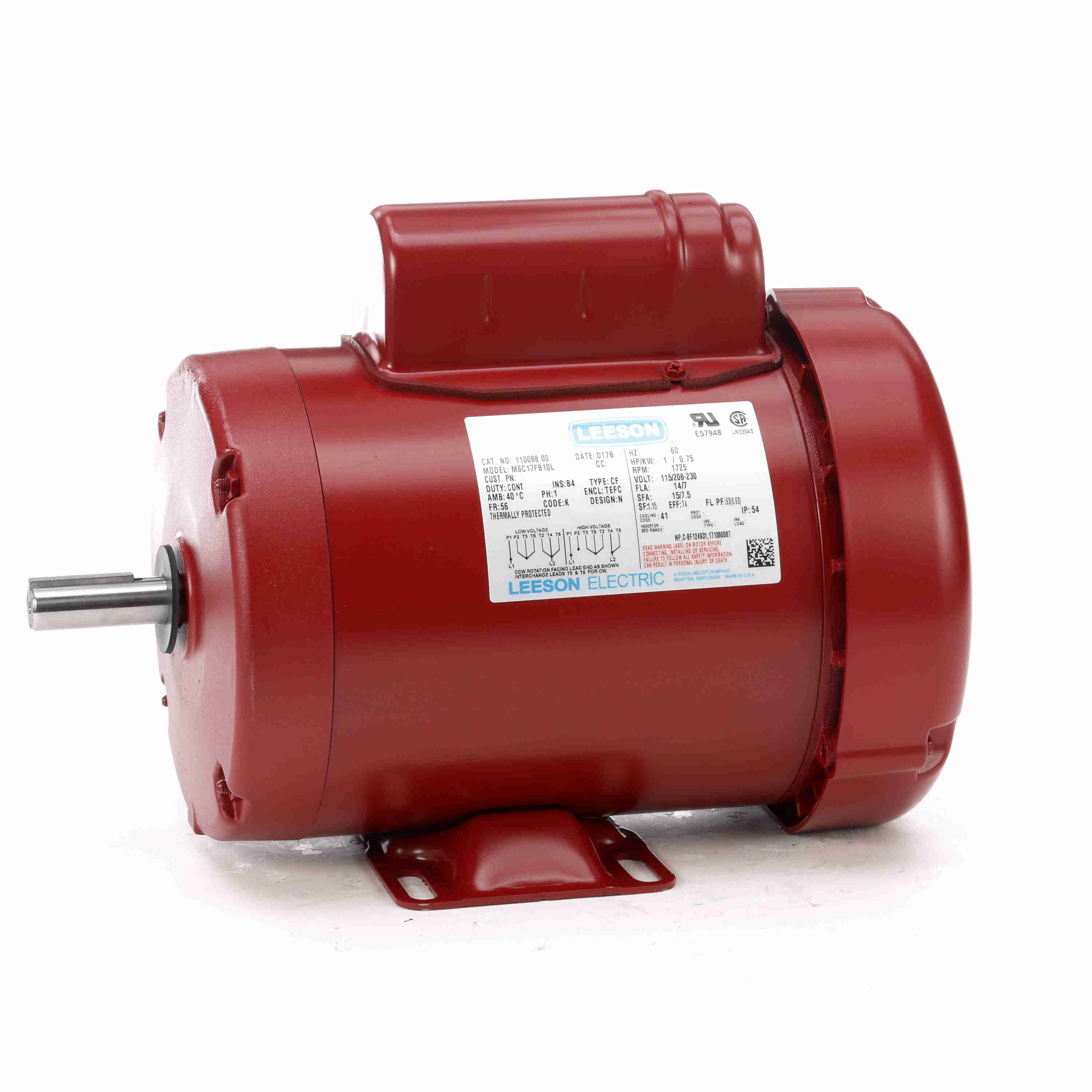 Agricultural Motor, 1 HP, 1 Phase, 60 Hz, 115/230V, 1800 RPM