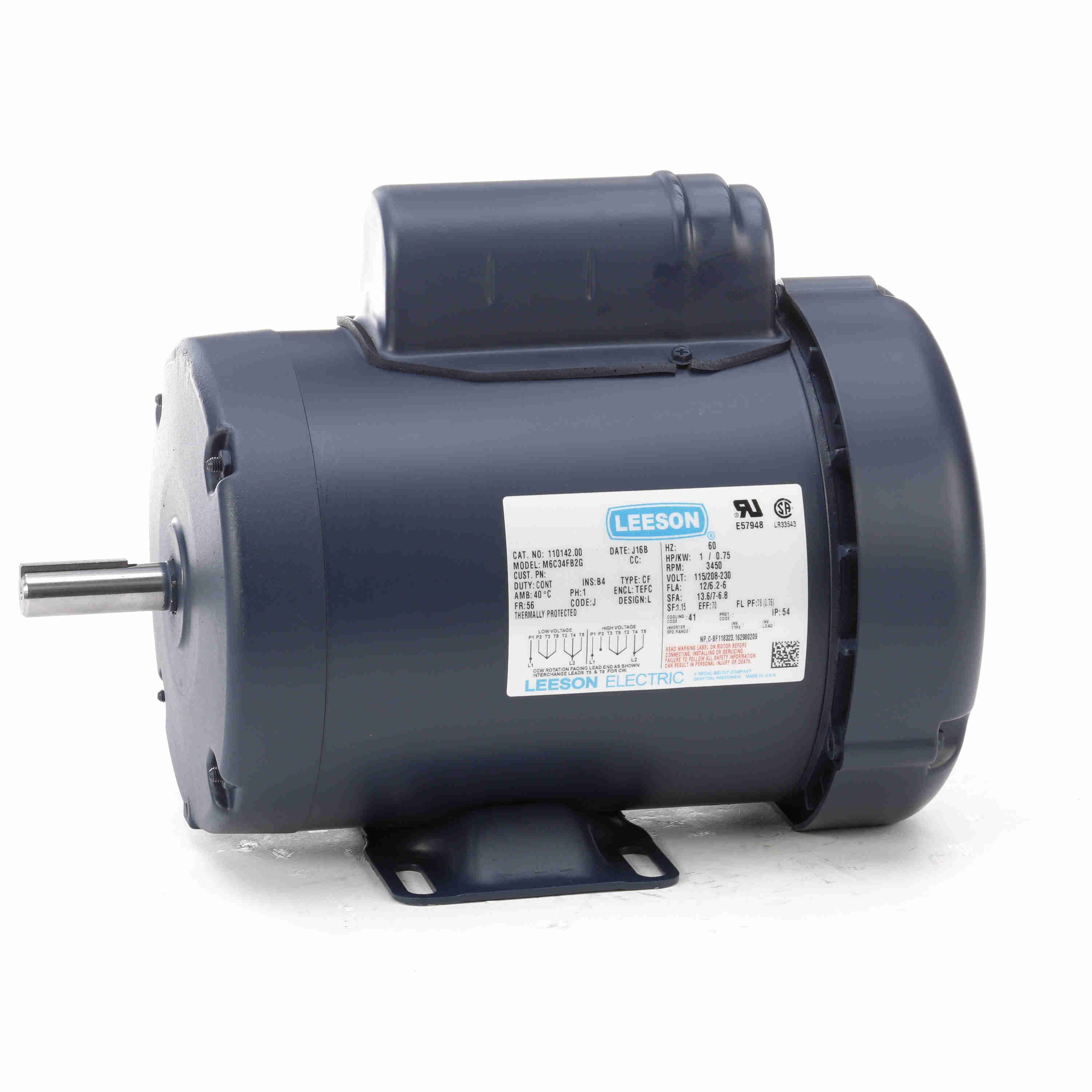 General Purpose Motor, 1 HP, 1 Phase, 60 Hz, 115/230V, 3600 RPM