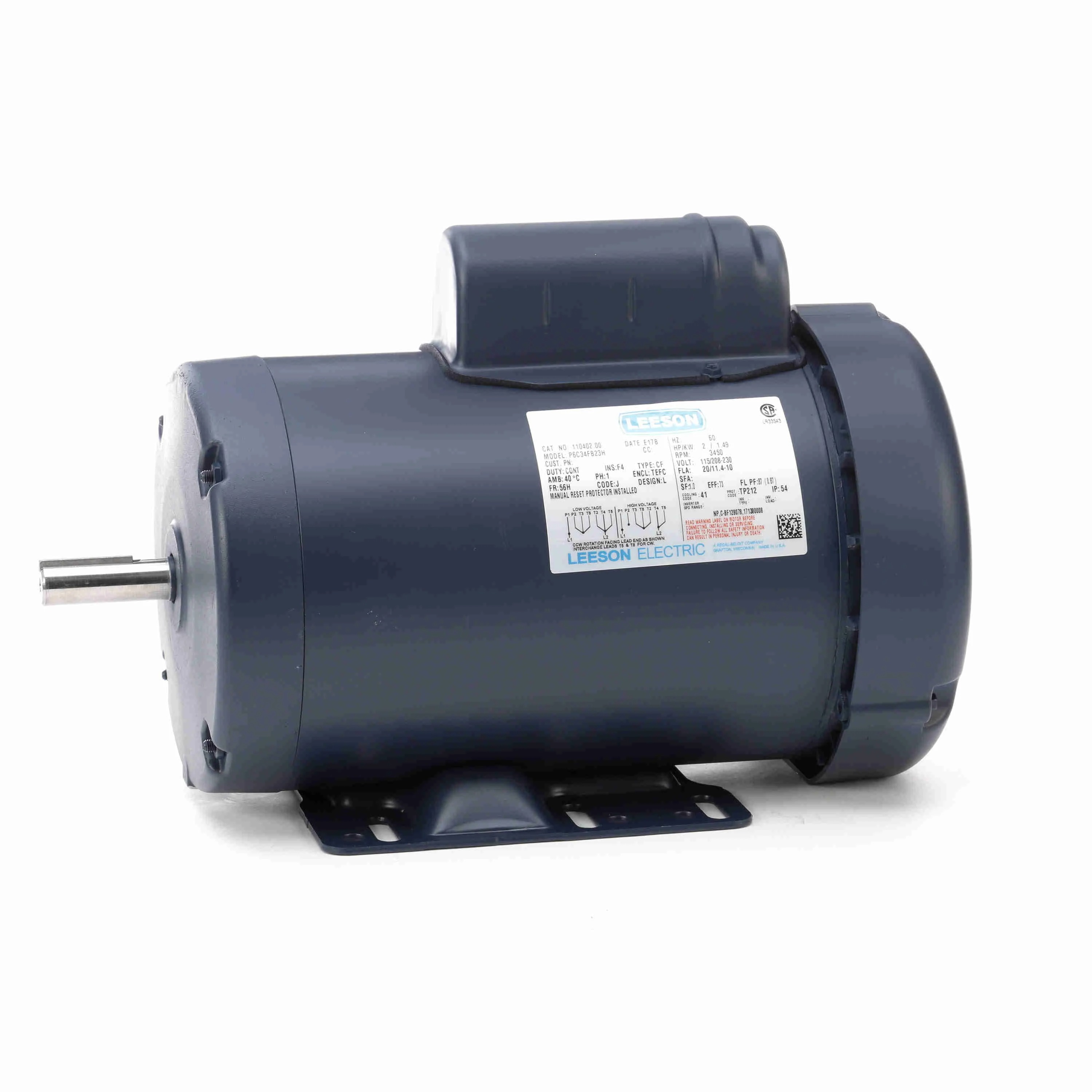 General Purpose Motor, 2 HP, 1 Phase, 60 Hz, 115/230V, 3600 RPM