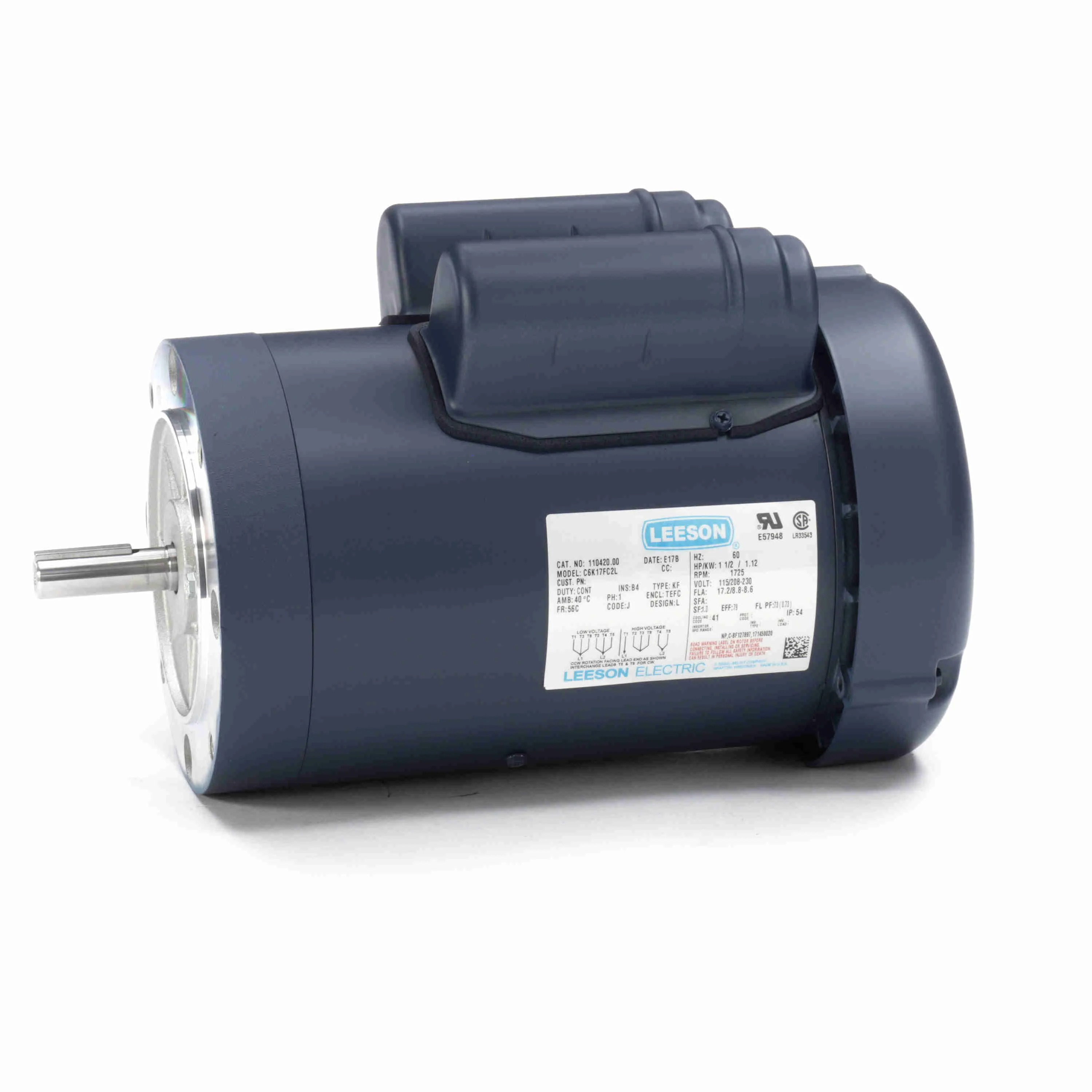 General Purpose Motor, 1.50 HP, 1 Phase, 60 Hz, 115/230V, 1800 RPM