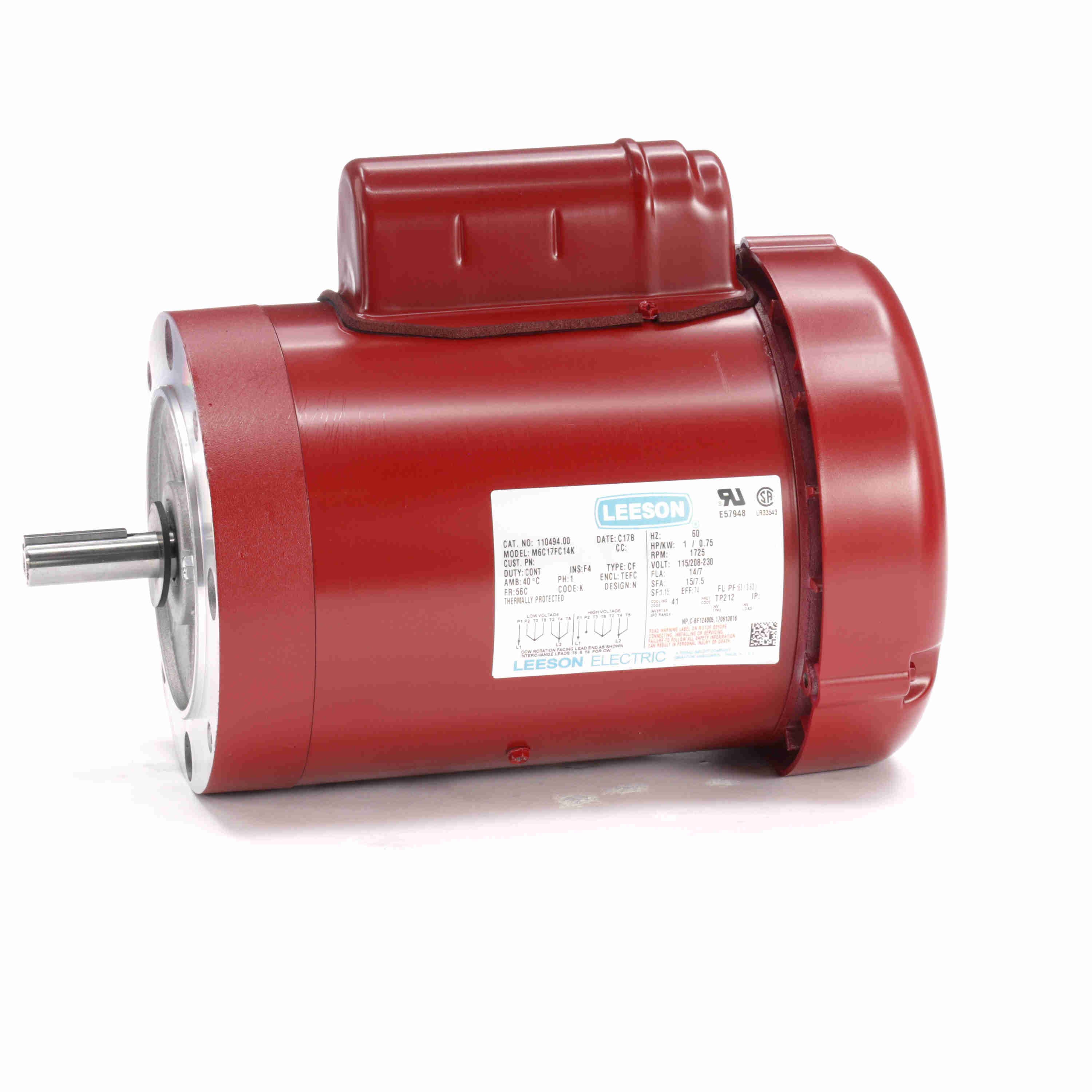 LEESON 110494.00 M6C17FC14K General Purpose Farm Duty Motor | AJ2QDK 48ZJ53 / M6C17FC14K