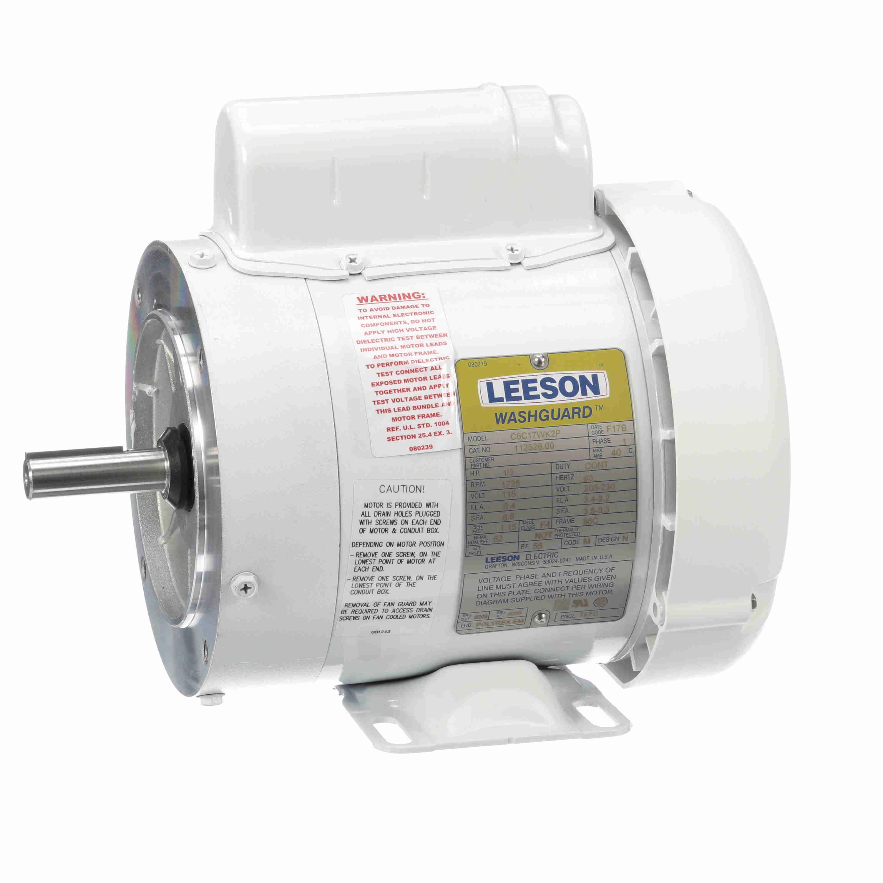 LEESON 112526.00 C6C17WK2P Washdown Motor | AJ2QHR 48ZF38 / C6C17WK2P