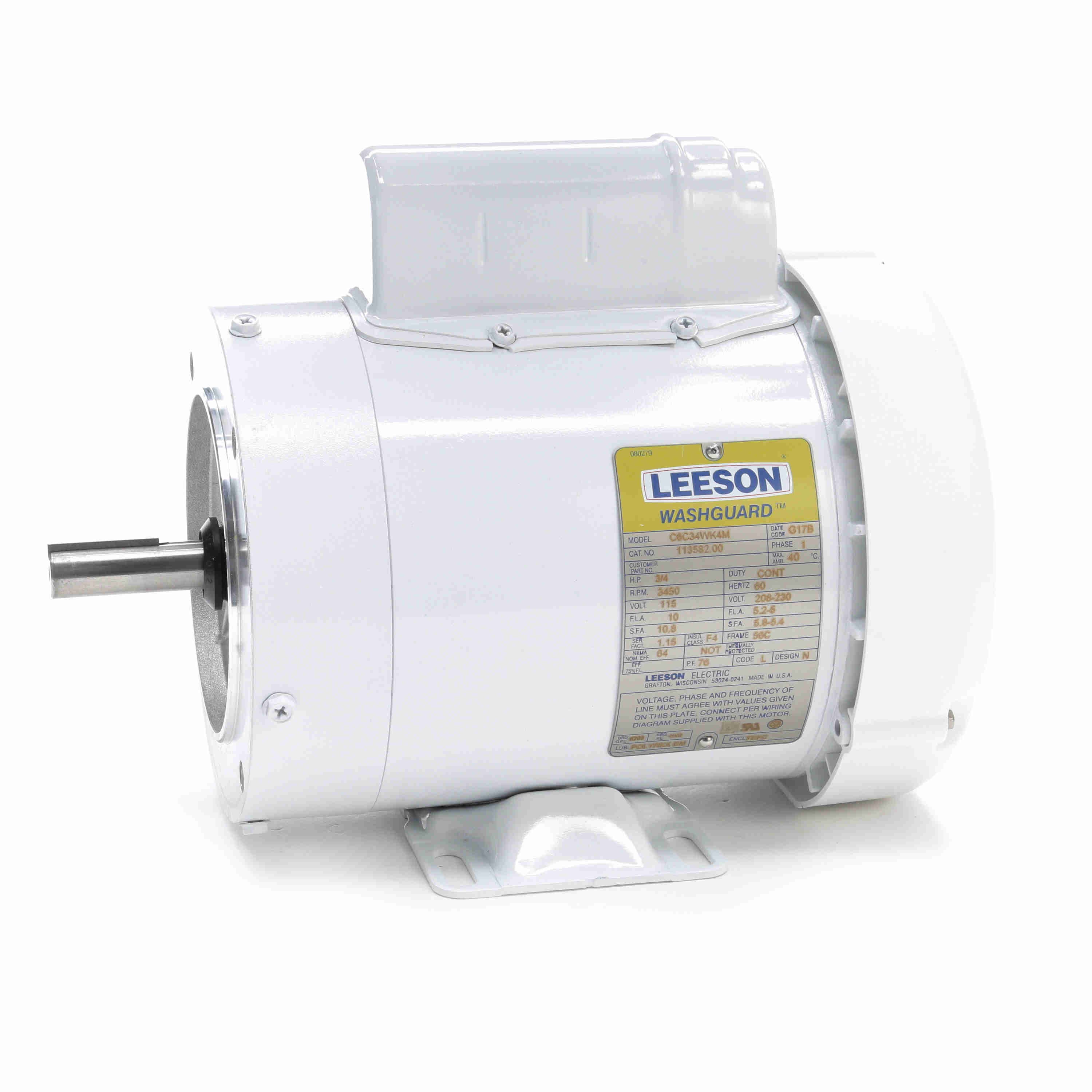 LEESON 113582.00 C6C34WK4M Washdown Motor | AJ2QKD 48ZF42 / C6C34WK4M