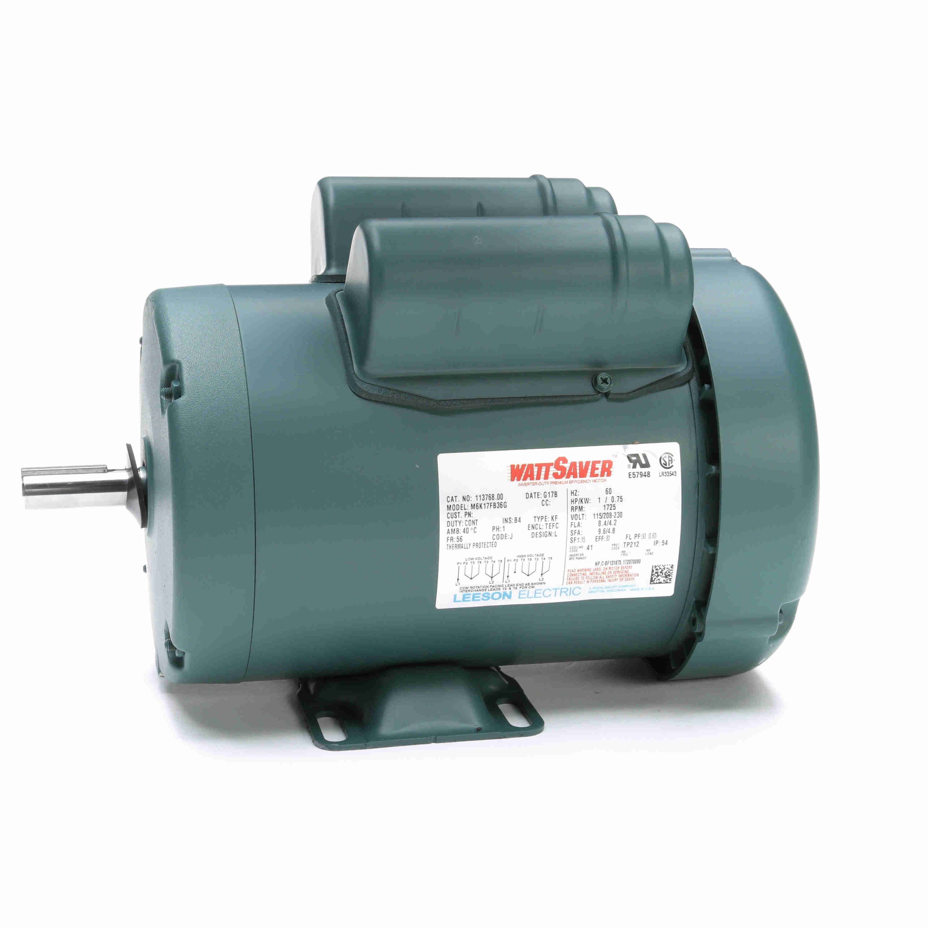General Purpose Motor, 1 HP, 1 Phase, 60 Hz, 115/230V, 1800 RPM