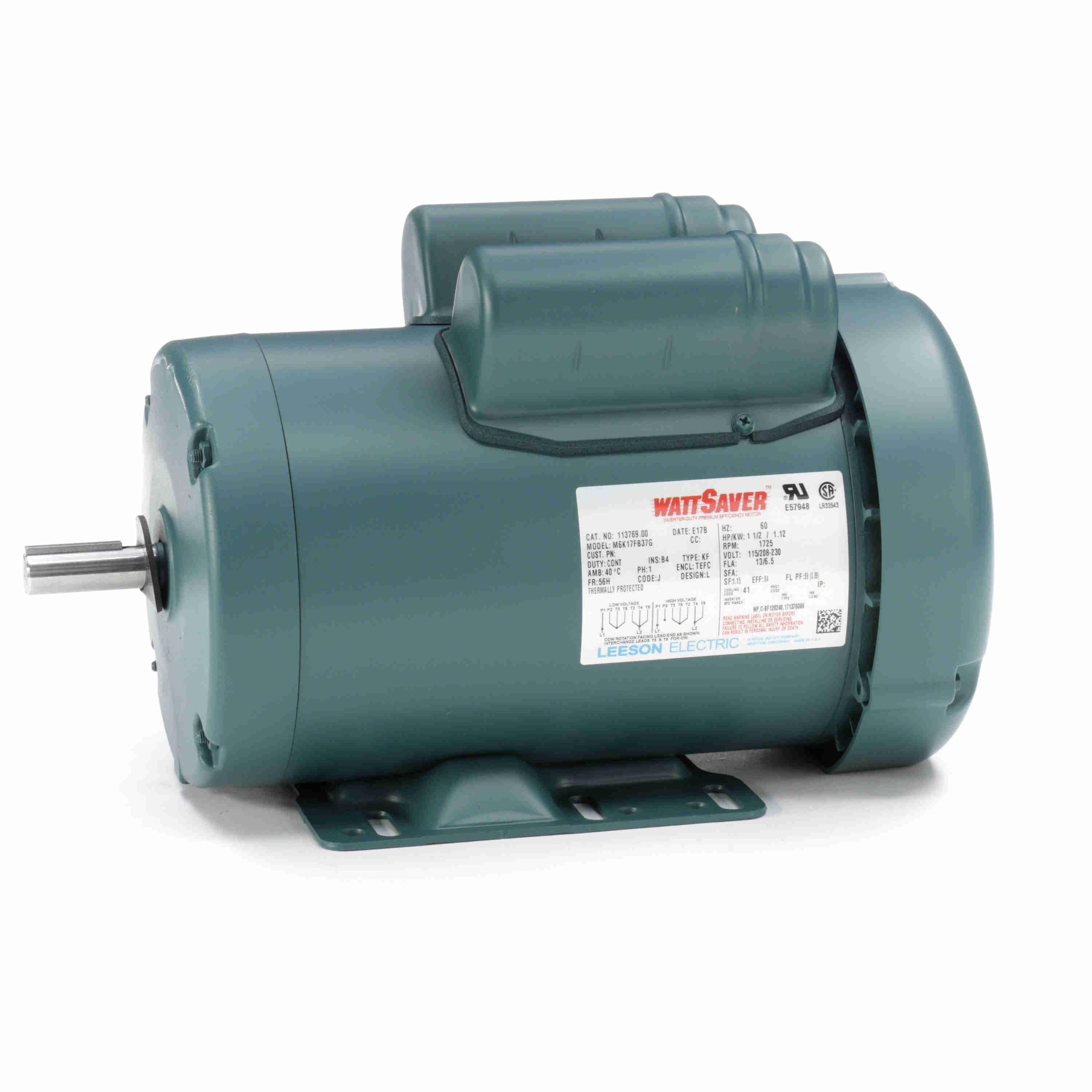 General Purpose Motor, 1.50 HP, 1 Phase, 60 Hz, 115/230V, 1800 RPM