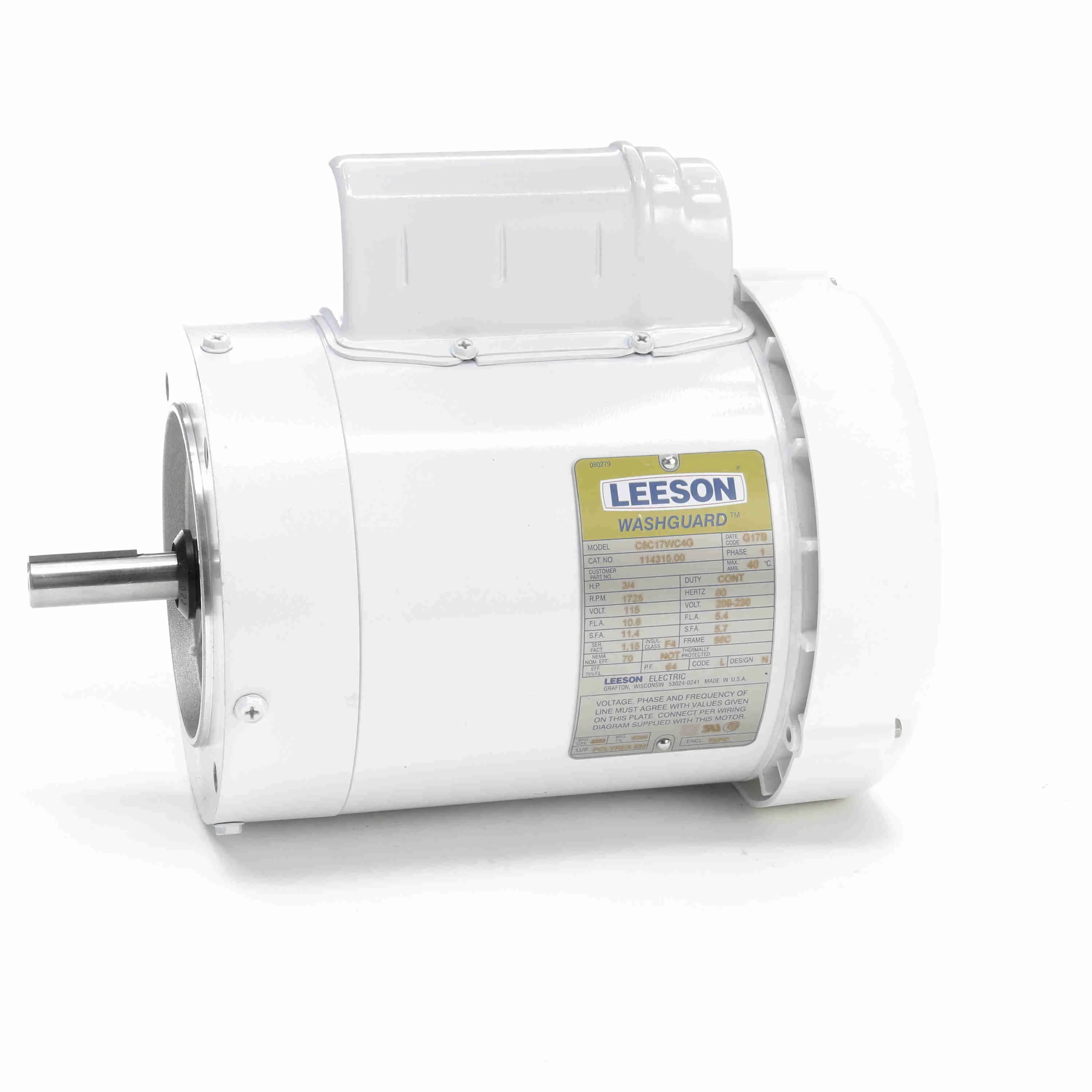 LEESON 114315.00 Washdown Motor, 3/4 hp, Epoxy Finish, 1725 Rpm | CH6HQR 48ZF34