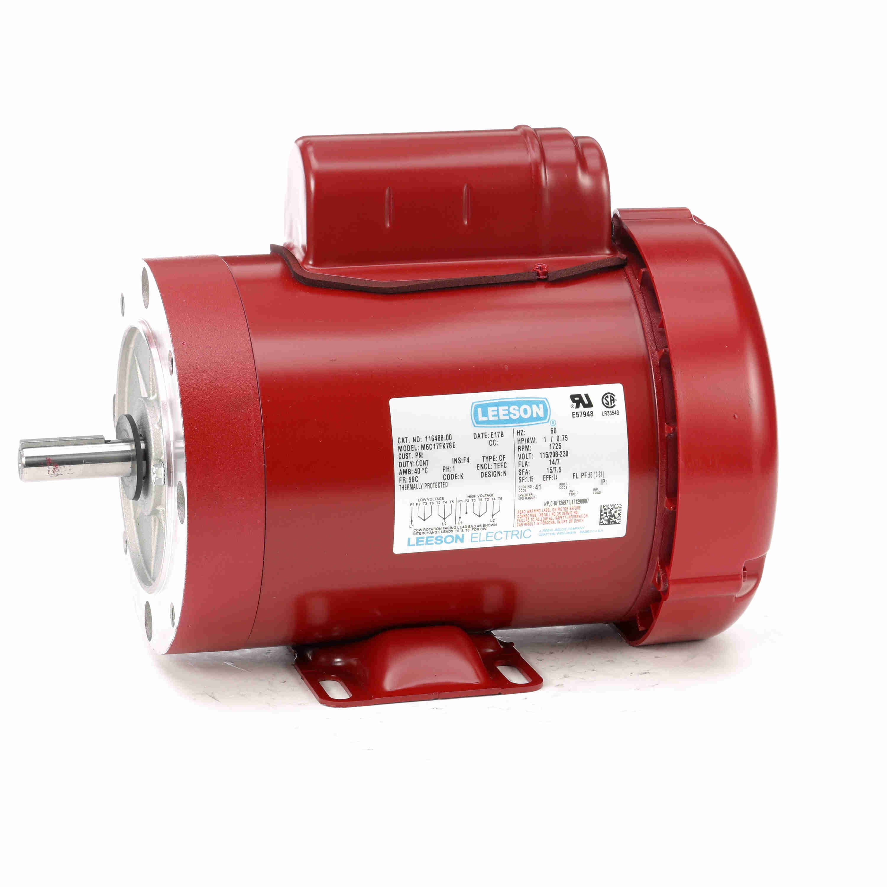 LEESON 116488.00 M6C17FK78E General Purpose Farm Duty Motor | AJ2QTE M6C17FK78E