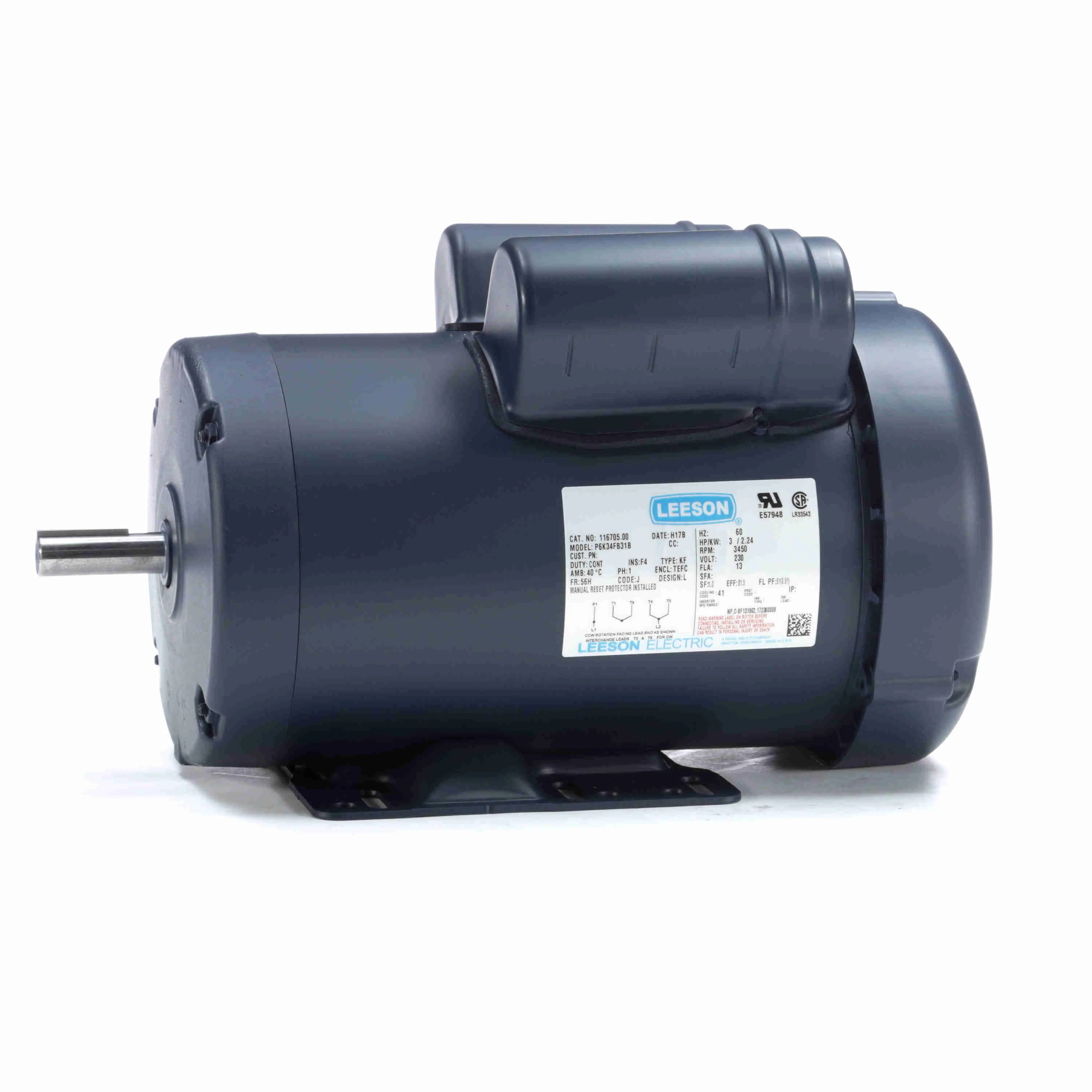 General Purpose Motor, 3 HP, 1 Phase, 60 Hz, 230V, 3600 RPM